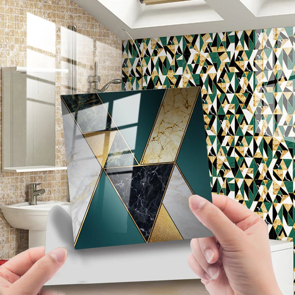 10pcs Crystal Tile Wall Stickers Self-Adhesive Kitchen Tiles PVC Backsplash Stickers Peel and Stick Bathroom Faux Stone Effect