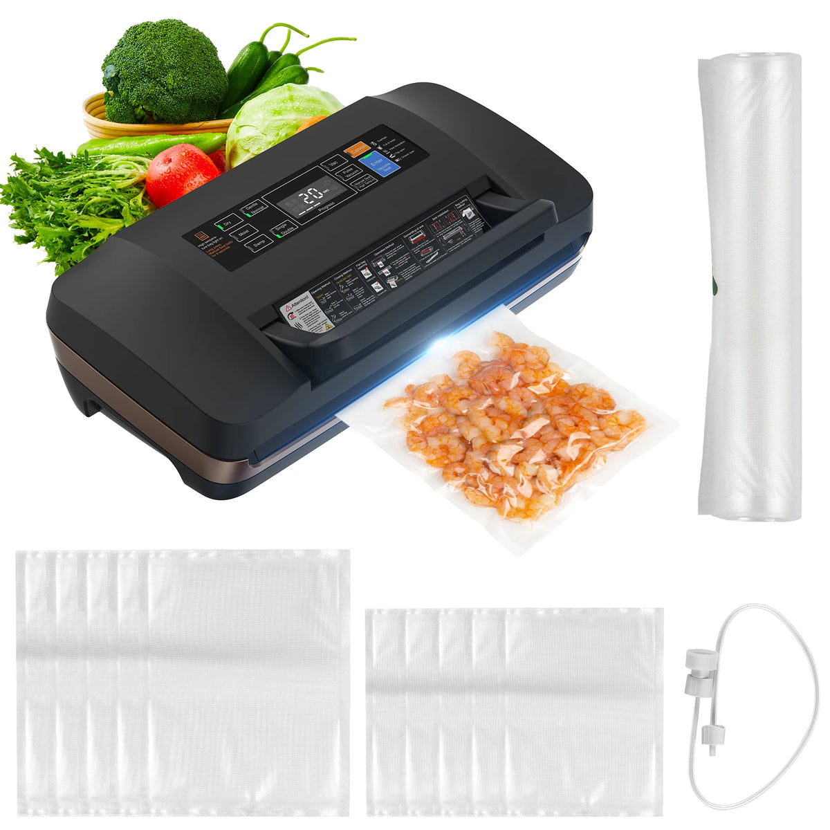 Food Vacuum Sealer Machine with Dry/Wet Pumping/Sealing for All Food Storage 85kPa Suction Power Food Bag Sealer Built-in