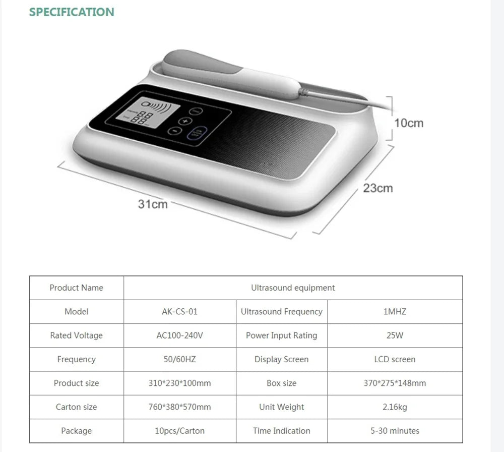 Ultrasonic Therapy Machine - 1MHz Portable Muscle Relief Device Body Shaping Massage Equipment Tidesmit