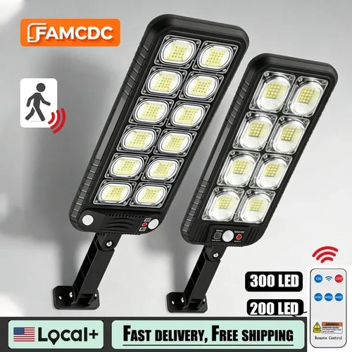 Solar LED security path light, two black floodlights with motion sensor and remote