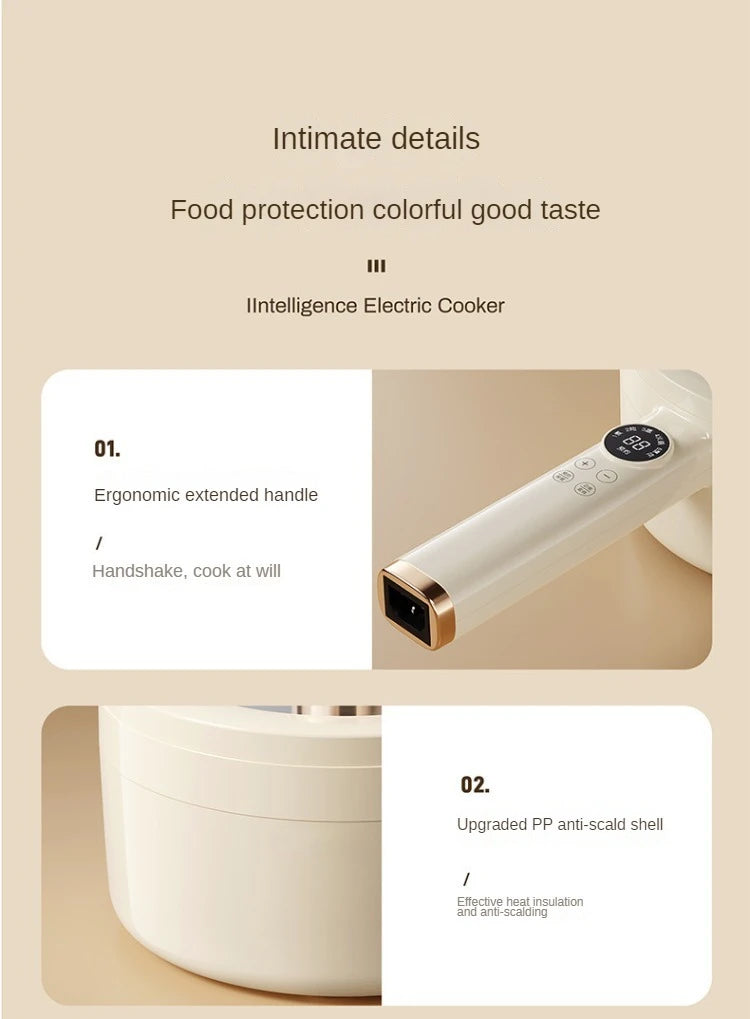 Electric cooker with ergonomic extended handle and upgraded PP anti-scald shell