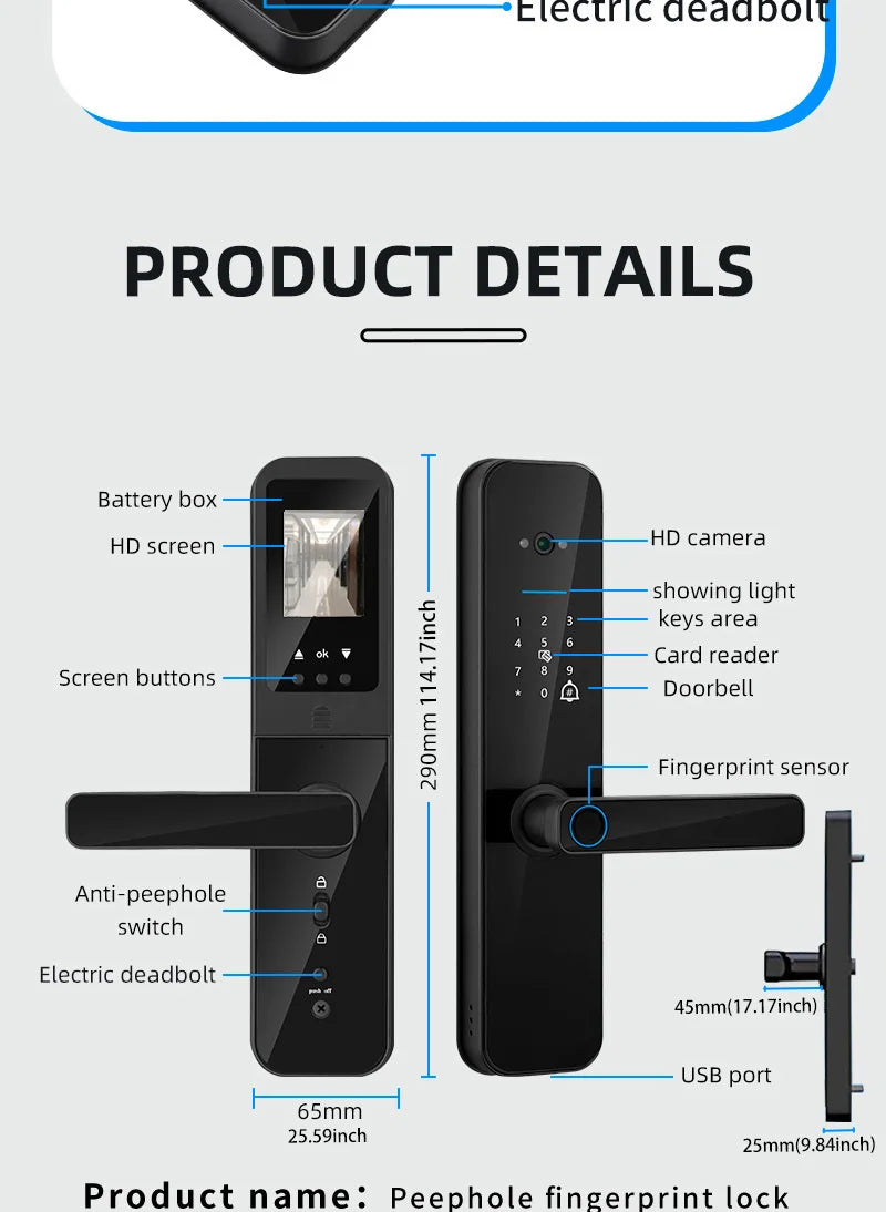 New Biometric Digital Electronic Smart Door Lock With Camera Fingerprint Tuya Wifi Smart Card Password Key Unlock