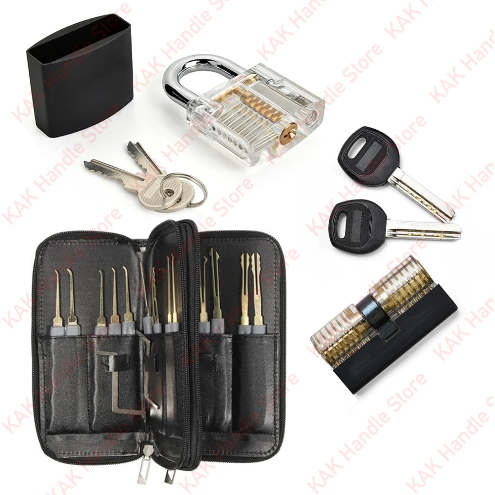 15-31pcs Lock Picking Set Transparent Locksmith Tools Multifunctional Training Lock Set Padlock Steel Hand Tools Hardware Tools