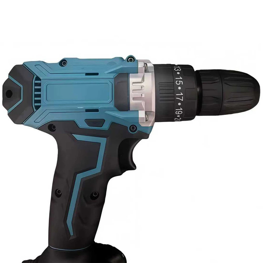 Podofo 21V Lithium Cordless Electric Screwdriver Set Brush Motor 25 Plus 3 Speed Impact Drill Tool With LED Light Two Rechargeable Batteries
