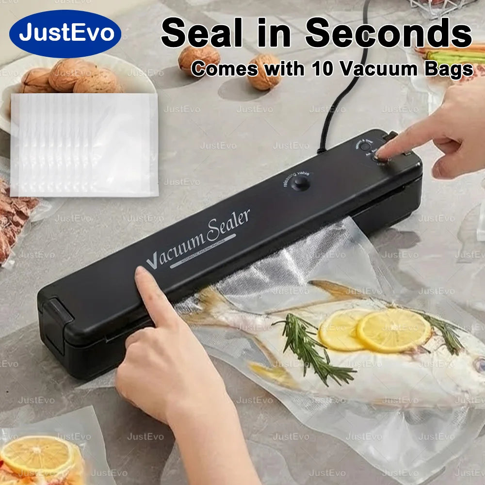 JustEvo Food Vacuum Sealer Machine Portable Automatic Food Saver Includes 10 Bags US Plug Kitchen Mini Packaging Appliance Seal in Seconds