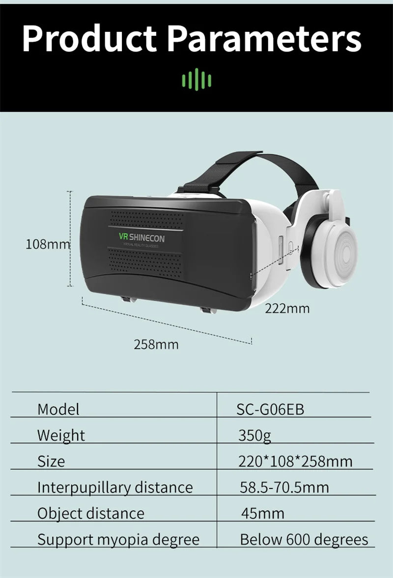 VR Headset for Smartphones - G06EB Immersive 3D Smart Glasses Tidesmit