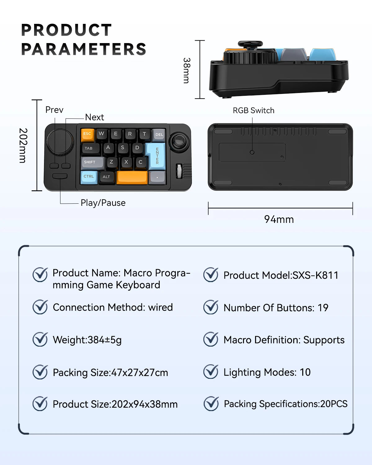 Hot Swap Wired Mechanical Keyboard with Volume Scroll Jostic 19Keys Programmer Keypad for Computer Laptop