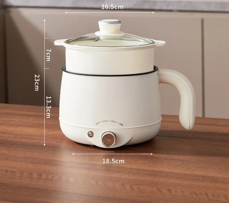 White electric hot pot with glass lid and front temperature control dial