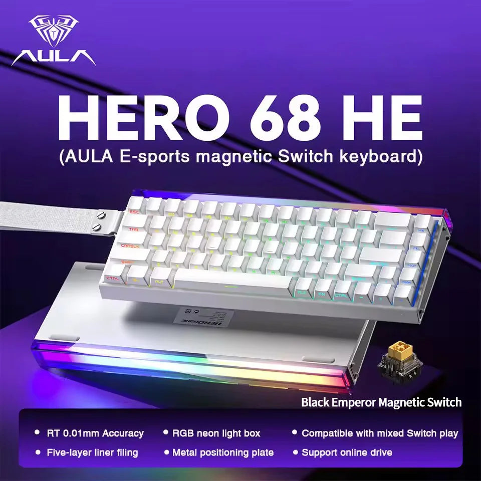 AULA HERO 68 HE E-sports Gaming Magnetic Switch Keyboard 60% Wired RGB Hot Swap 8K Return Rate Custom Mechanical Keyboard