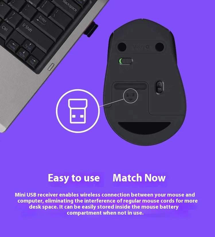 Logitech M280 Wireless Mouse Laptop Business Office Mouse Ergonomic Mouse USB Comfortable Colorful with Wireless 2.4G Receiver