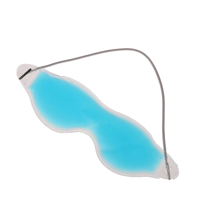 Blue gel bead cold therapy eye mask with adjustable strap for insomnia, puffiness, and sleep relaxation.