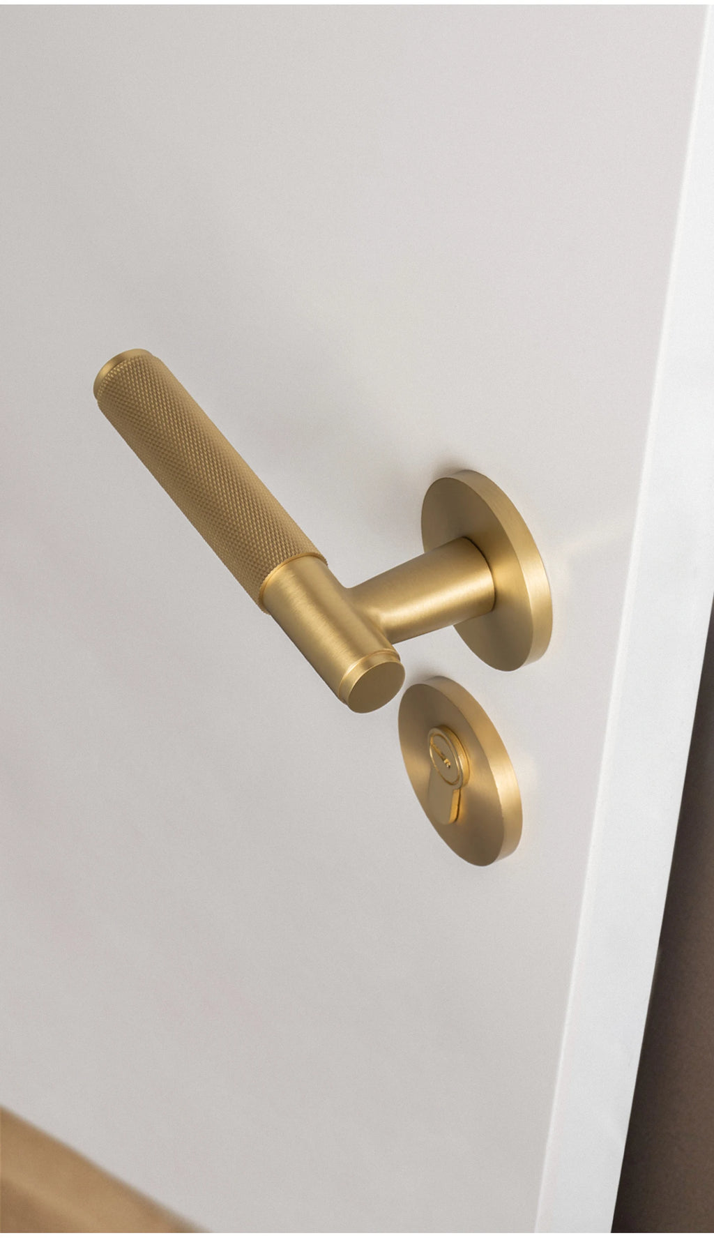 DOOROOM Brass Door Lock Set Modern Knurled Matte Brushed Copper Interior Door Lock Decorative Lock Privacy Lock Passage Lock
