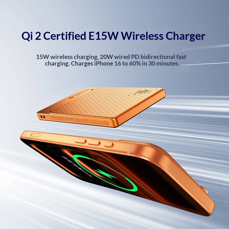 Tidesmit Magnetic Power Bank 5000mAh Qi2 20W Fast Charger - Orange Tidesmit