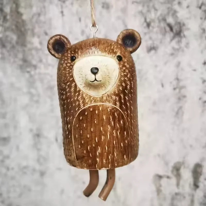 Cute brown bear resin wind chime for rustic garden decor, ideal as a unique outdoor pet-themed hanging ornament.