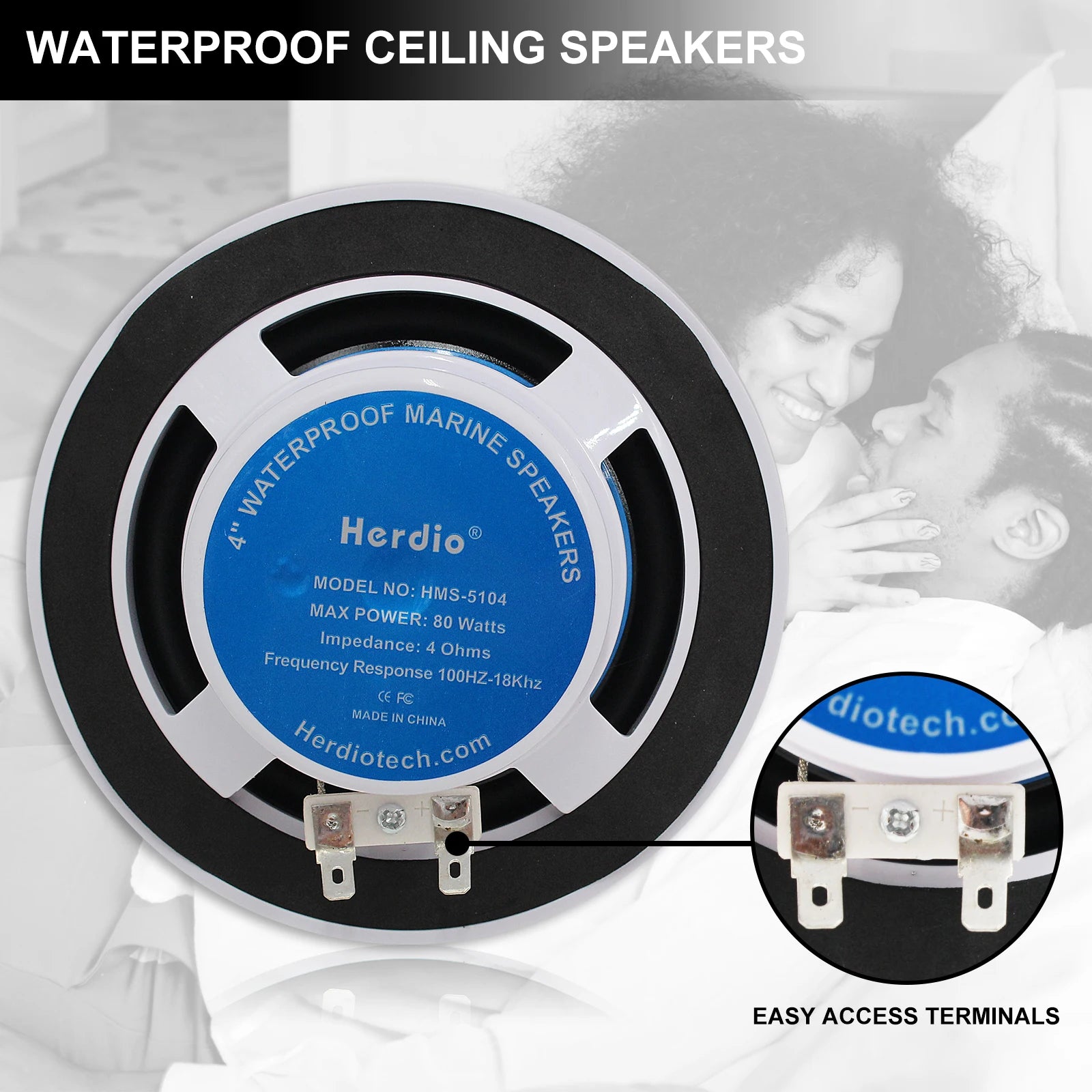Herdio 4 Inch Ceiling Speaker 160W Waterproof Surround Sound for Kitchen Bathroom Yacht Outdoor Theater Home In-Wall 2-Pack