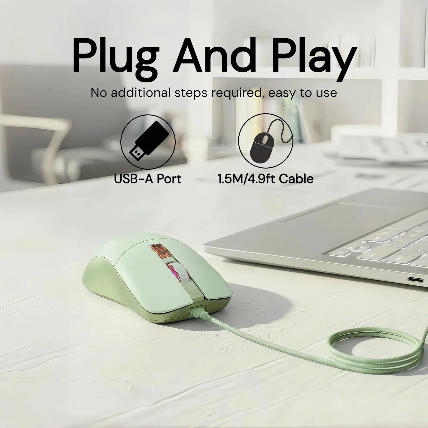 Silent Wired Mouse Aesthetic 2400 DPI Ergonomic USB Optical Computer Mouse for Women Girls Students Office Home Work Laptop PC MacBook Desktop Quiet Click Plug Play Cute Kawaii Mute Mice Sage Green Pink Beige Minimalist Desig
