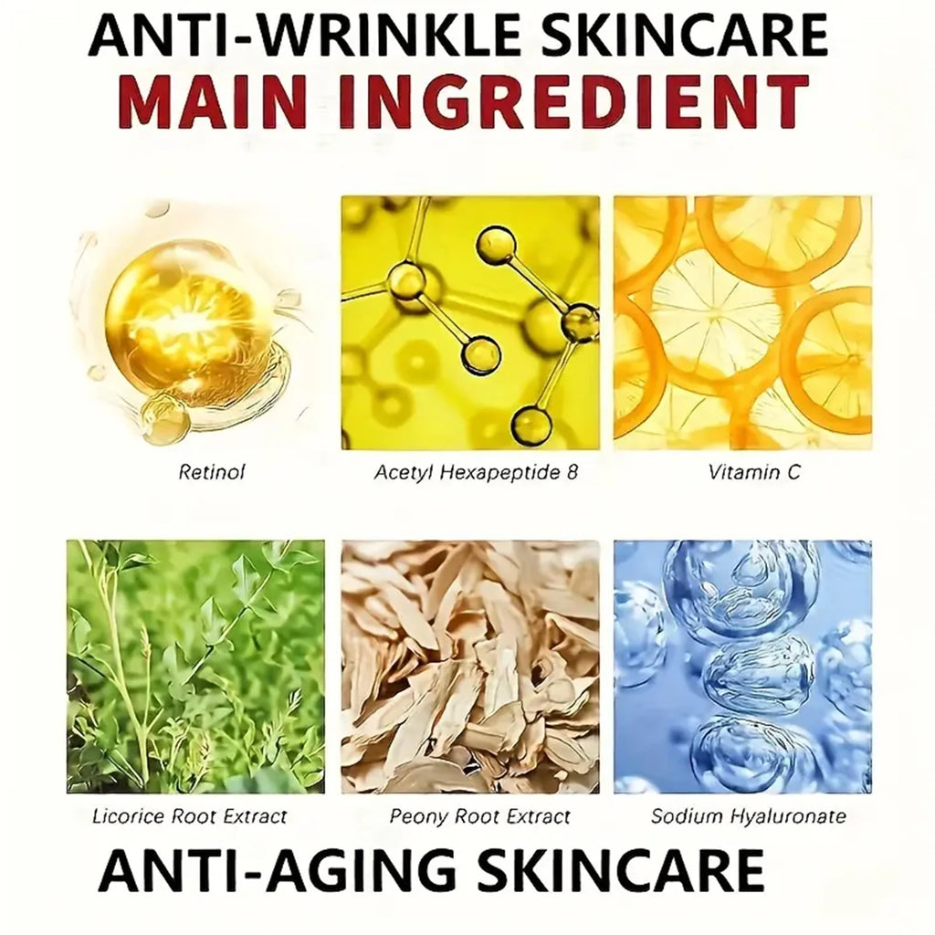 6-In-1 Anti-Wrinkle Cream. Lifts Firms Smooths Moisturizes. Collagen Vitamin C E Niacinamide Retinol Hyaluronic Acid. 50g