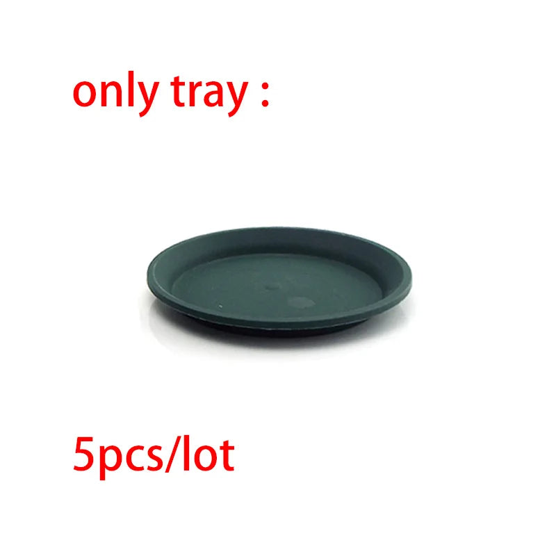Green plastic round plant tray saucer, shallow drainage tray for potted plants