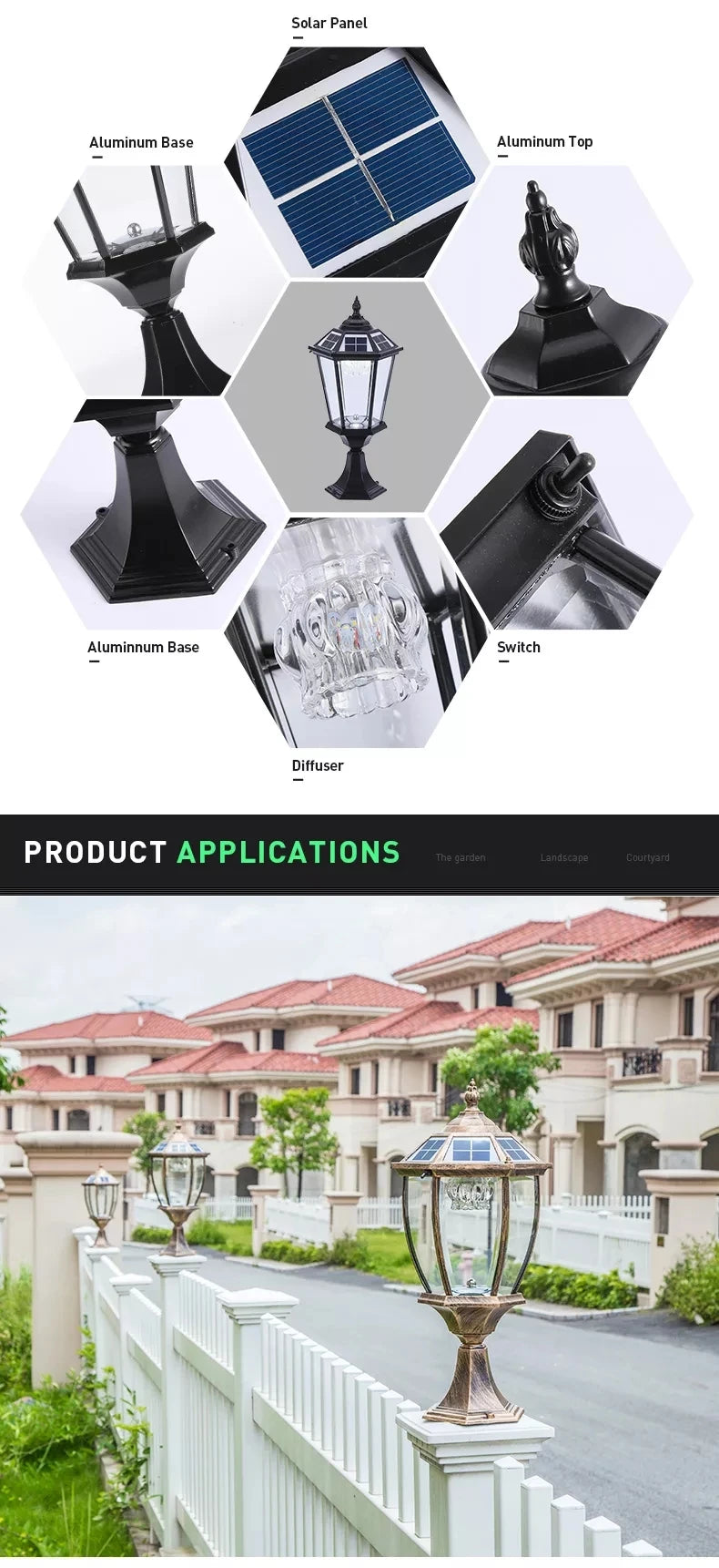 Solar LED Light Outdoor Lamp Pillar Light Solar Panel Spotlights Garden Decoration Outdoor Street Wall Sconce Lamp Sunlight
