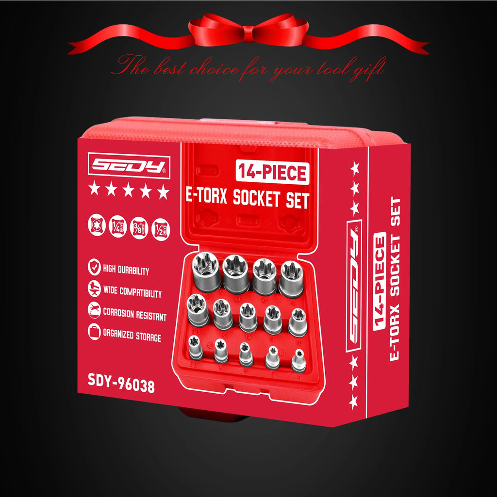 SEDY 14PCS Female E Star Torx Socket Set E4-E24 E-Torx External Hex Socket Insert Nut