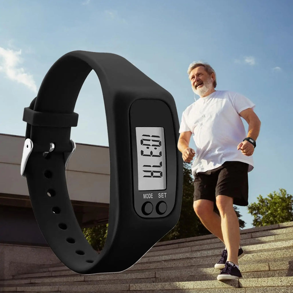 LCD Pedometer Bracelet Step Counter Watch Time Display Silicone StepTracker Multi-Function Fitness Watch For Adults Kids