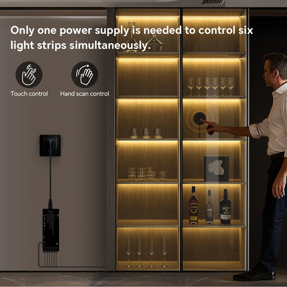 Touch Dimmer COB LED Strip Light, No Hole Install, Penetrate Wood/Glass Control, 12V Warm/Neutral White, for Acoustic Wall Panel
