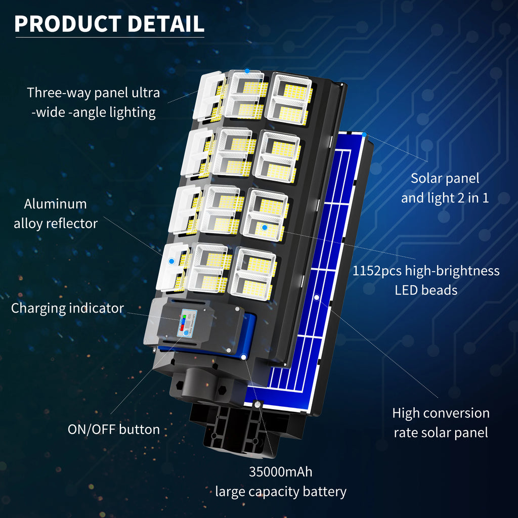 7000W Solar Street Light, 300000LM Ultra Bright Commercial LED Parking Lot Light, 6500K Daylight White, IP65 Waterproof, Dusk to Dawn Auto On/Off, Outdoor Solar Road Lighting for Yard, Parking Lot, Street