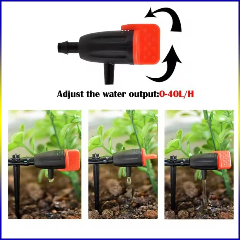 4/7mm LDPE Drip Tubing Kit PP Adjustable Red Cap Dripper + Y Shape Ground Stake DIY Garden Micro Irrigation Watering Accessories