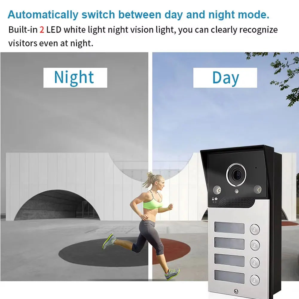 7 Inch LCD Video Doorphone Intercom Wide Angle Waterproof 1080P Camera Doorbell System for 2/3/4 Apartment Family Access Control