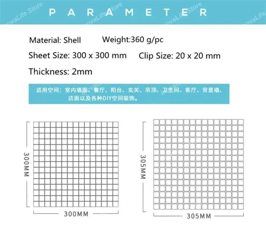 30x30CM Natural Shell Mosaic Tiles Sheet Mother of Pearl Wallpaper Tile Sticker Kitchen Backsplash Bathroom Shower Decorative