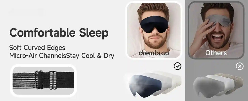 3D Contoured Memory Foam Sleep Mask for Travel - Breathable Eye Cover Eye Massage Instrument Tidesmit