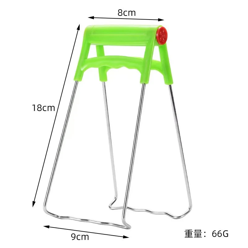Green silicone air fryer tripod stand with four curved metal legs.