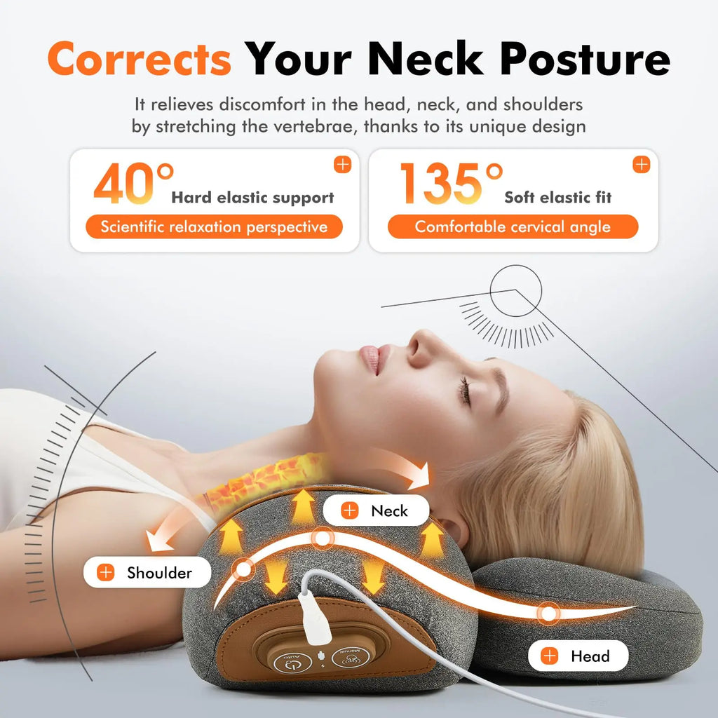 Neck Massager Pillow with Heating and Traction for Muscle Relief Back Massage Instrument Tidesmit