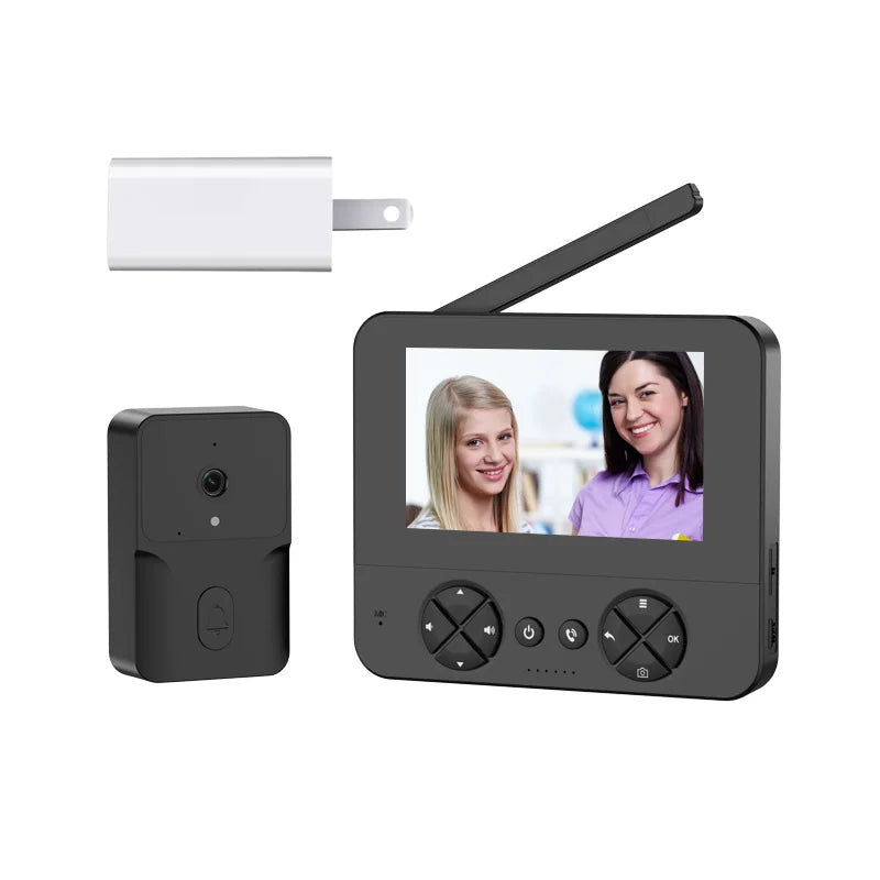 Wireless video doorbell, 4.3 "IPS display 720P high definition intelligent intercom, 2.4G wireless two-way call, night vision