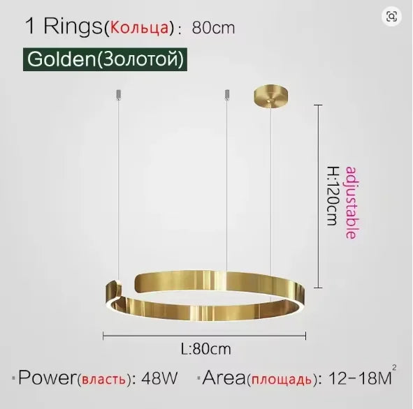 Modern LED Ring Ceiling Chandelier 60cm Black - Minimalist Decor Golden 80cm Tidesmit