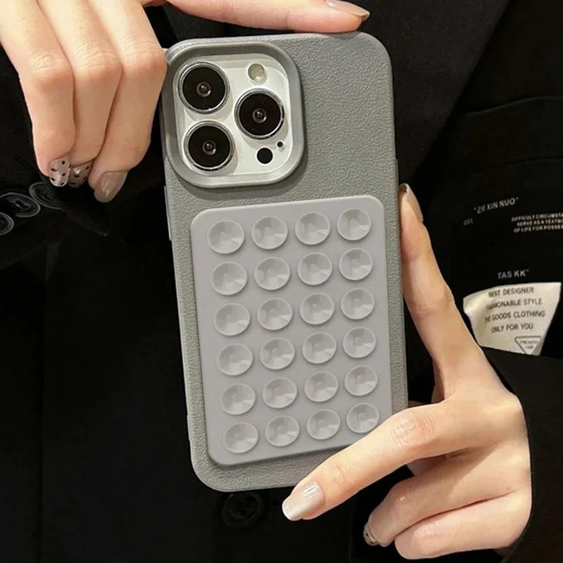 iPhone 17 Pro Max Case with Suction Cup Stand Litchi Leather Dark gray Tidesmit