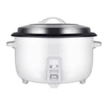 Commercial drum-type electric rice cooker with black lid and white body
