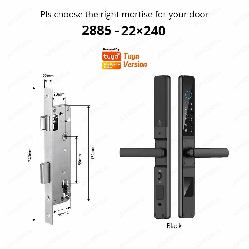Tuya Wifi App Waterproof Smart Aluminum Door Lock Euro Double Hook Mortise Fingerprint Password Electronic Sliding Door Lock