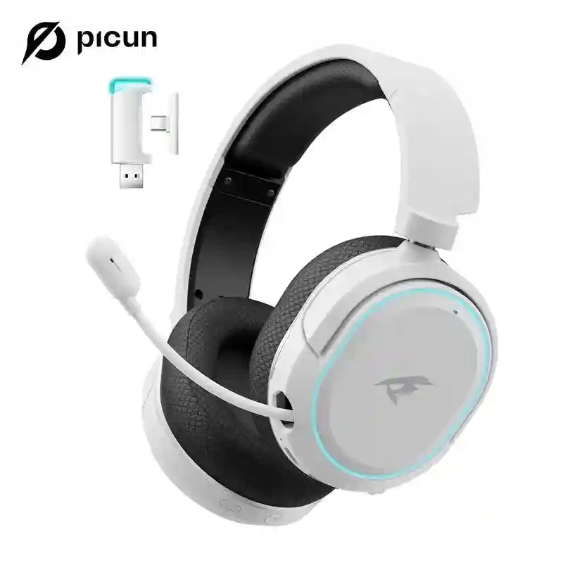 Wireless Gaming Headset: 2.4GHz Low Latency Over-Ear Headphones Black White Tidesmit