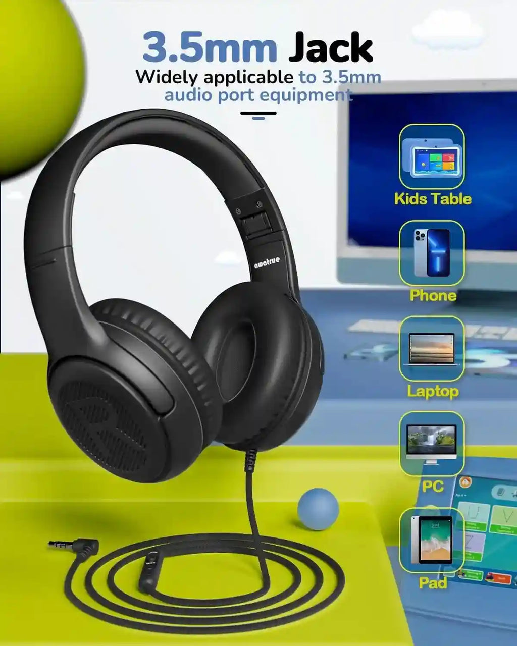 Kids Wired Headphones with Microphone - Foldable Over-Ear Tidesmit Tidesmit