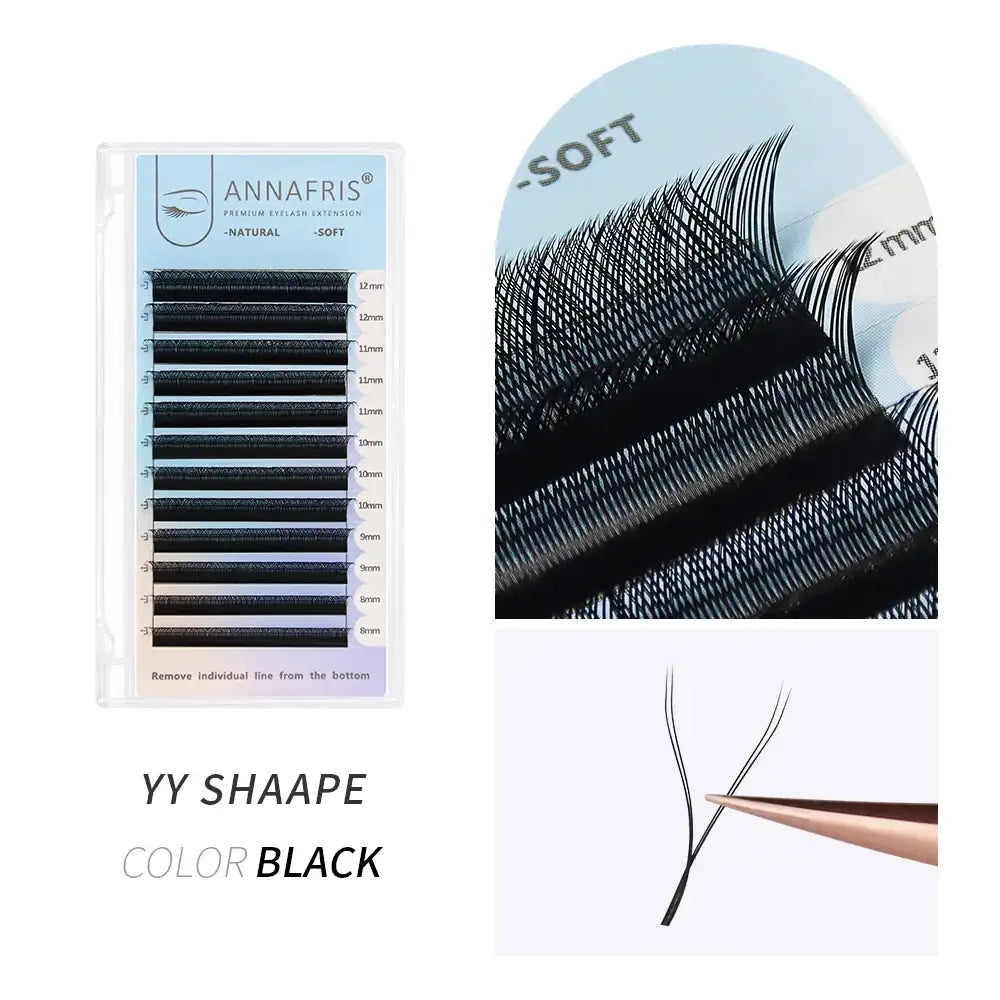 ANNAFRIS Premade Volume Fan YY 3D 4D 5D W-Shaped Lash Automatic Flowering W Lashes Extension Natural Soft Full Dense Mink Lash False Eyelashes Black YY Eyelash Tidesmit