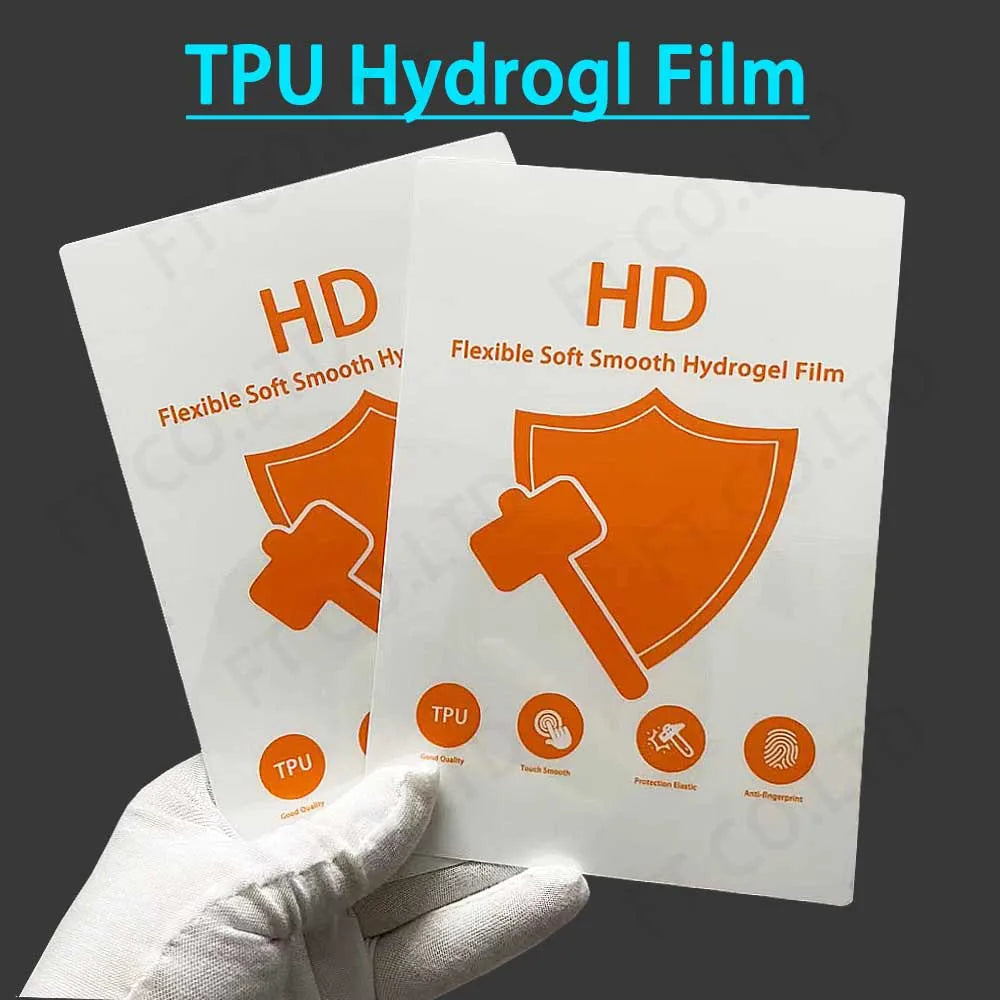 Hydrogel screen protector film sheets with matte TPU finish, transparent protective covers