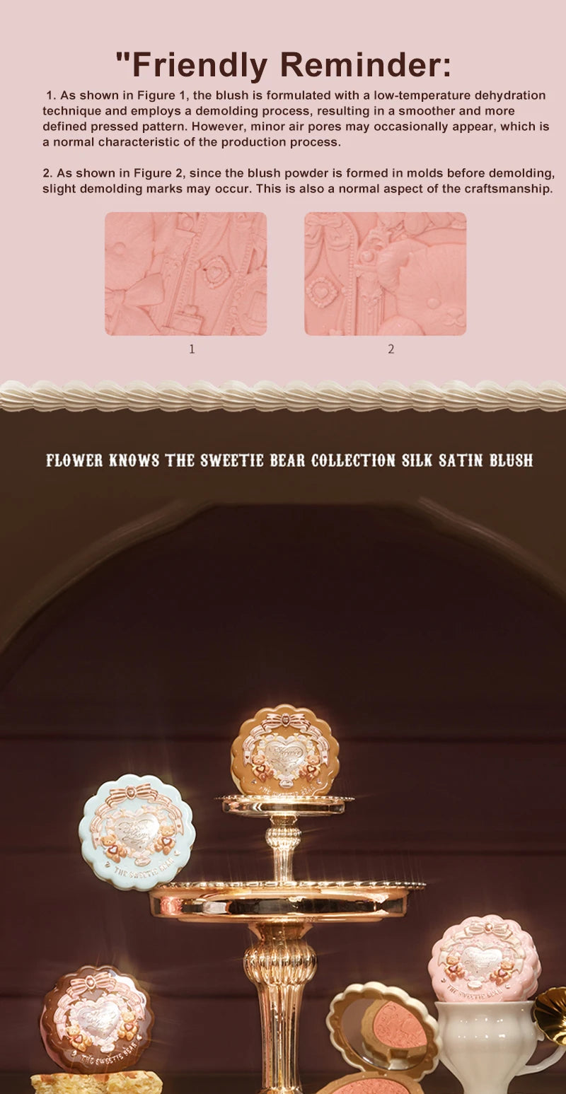 Tidesmit Flower Knows Sweetie Bear silk satin blush texture close-up soft matte waterproof cheek powder