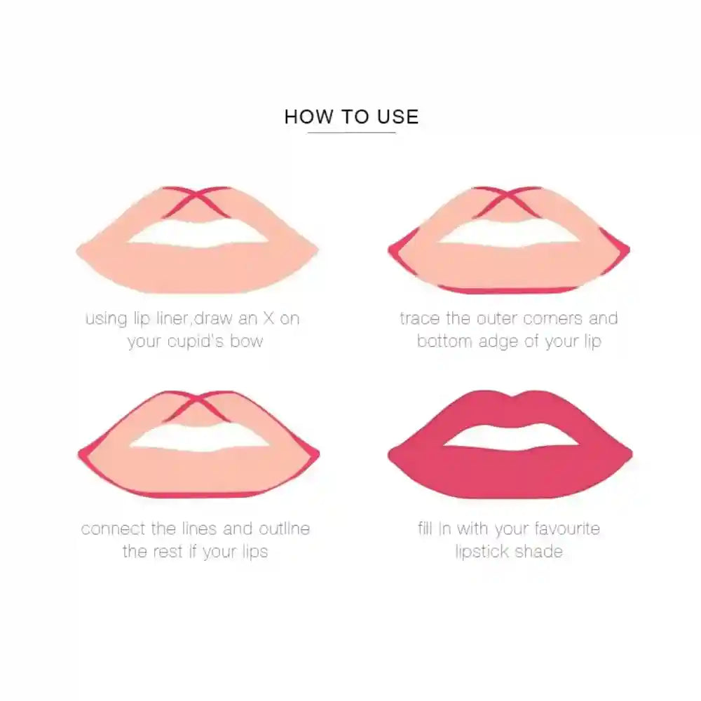 How-to guide for applying long-lasting matte lipstick and professional lip liner for defined, bold lip makeup.