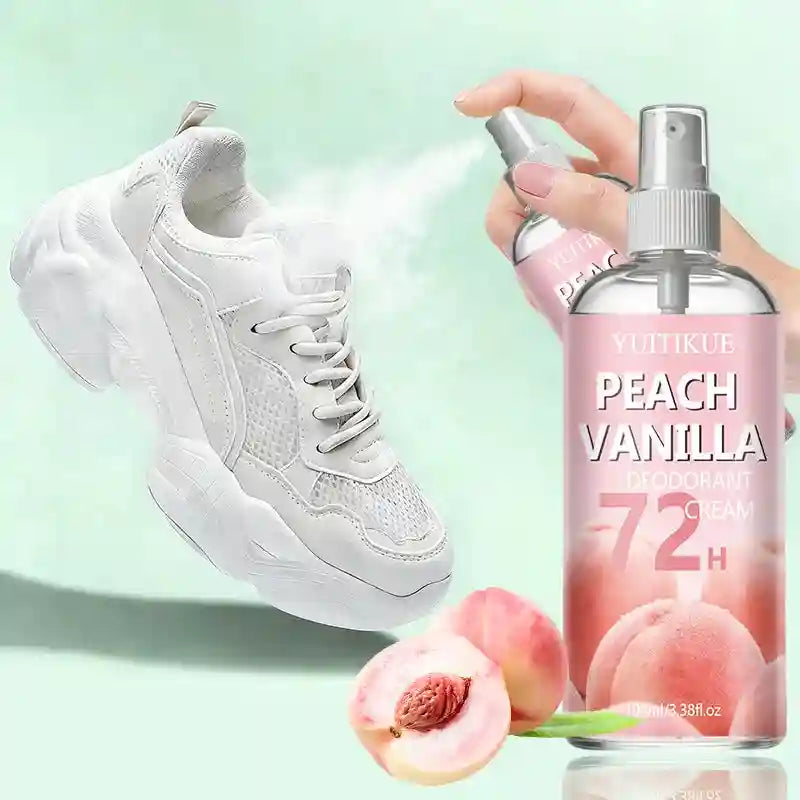 Tidesmit YUITIKUE Peach Vanilla shoe odor eliminator spray for fast, long-lasting fresh footwear scent removal.