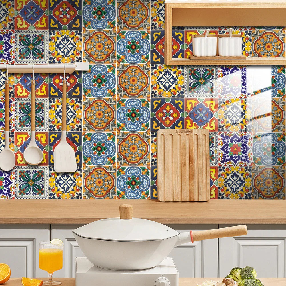 10Pcs Tile Decals Waterproof Mandala Backsplash Tile Decals Peel and Stick 10x10cm Self Adhesive for Bathroom Kitchen Backsplash