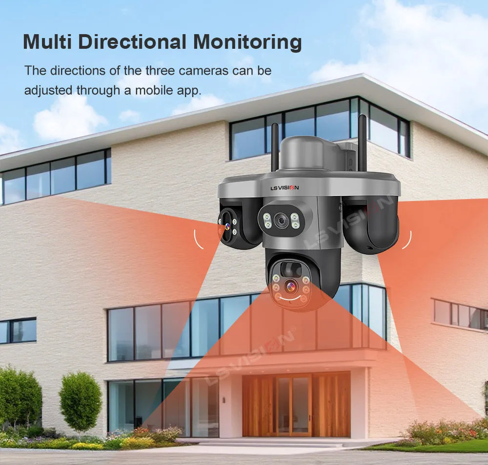 LS VISION 4G / WiFi Solar Camera 3Lenses Outdoor 15MP 4K Low Power Battery IP Camera PIR Night Vision V380 Pro CCTV Security