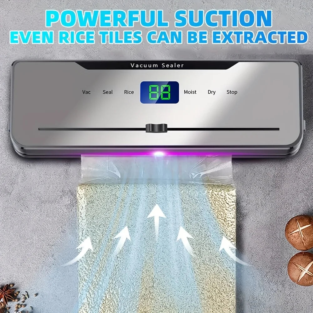 Automatic Vacuum Sealer Machine 5 Modes Dry Moist Rice Seal with Built-in Cutter, Compact One Touch Food Sealer for Sous Vide & Wet Dry Food Storage, Include 20Pcs Vacuum Sealer Bags