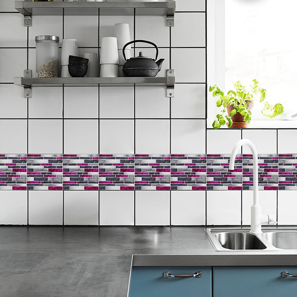 10pcs/set Flat Marble Mosaic Tiles Sticker Transfers Covers For Kitchen Bathroom Tables Peel & Stick Waterproof Art Wall Decals