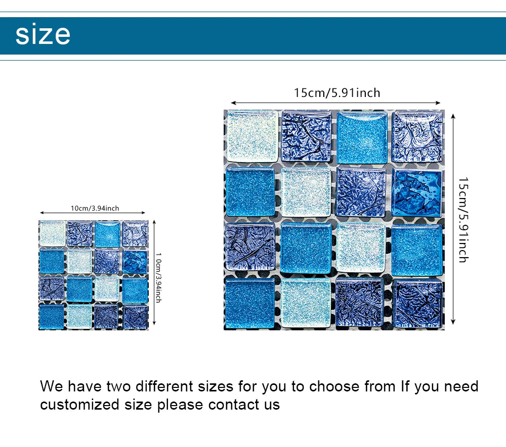 10pcs Flat Mosaic Style Tiles Sticker Kitchen Bathroom Waterproof & Oilproof Art Wall Sticker Peel & Stick Surface Glossy Film